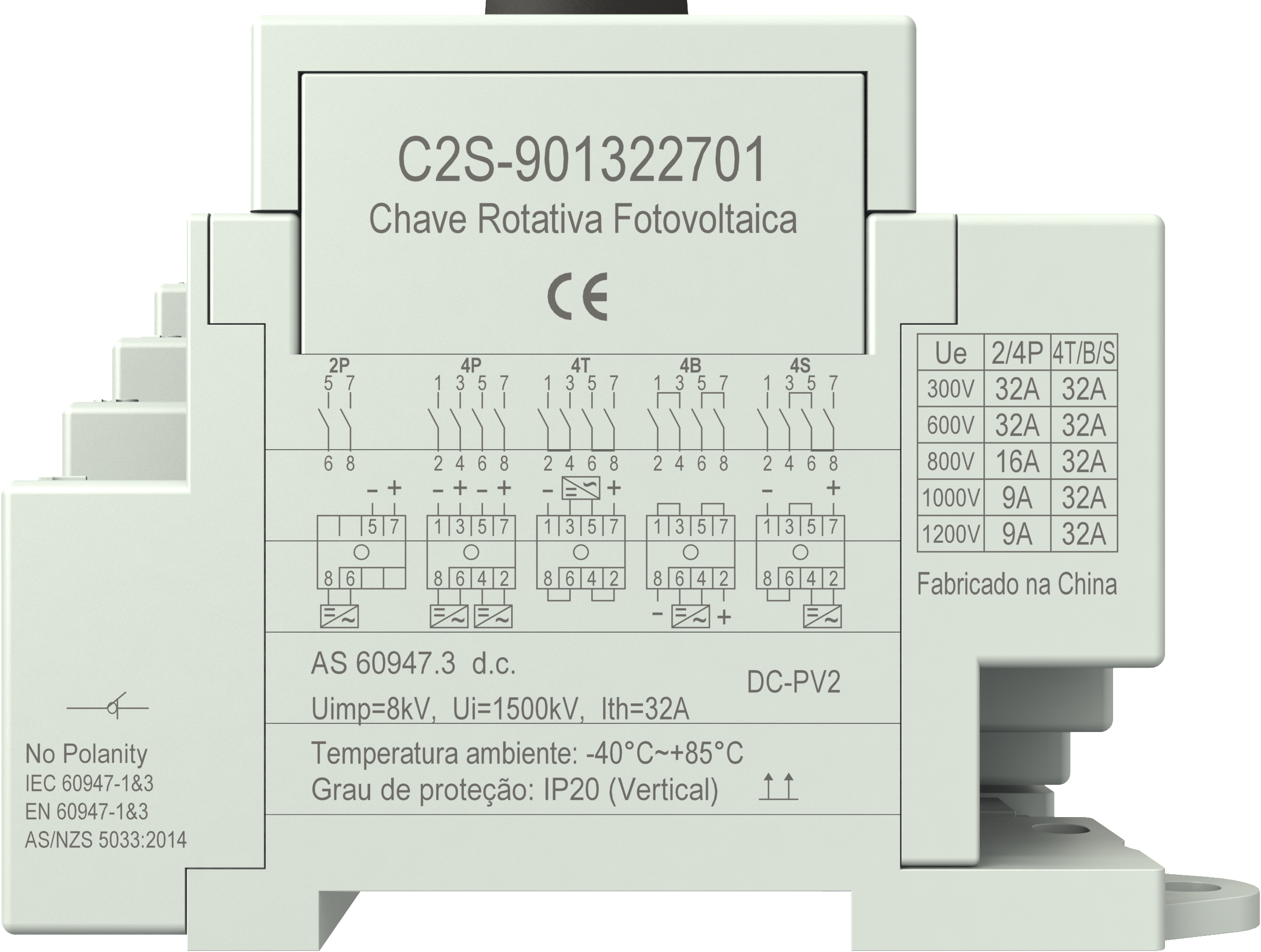 Chave Rotativa Fotovoltaica 32a 1200Vcc | Brasiltec - Maior